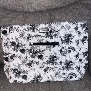 NWT Bella Russo BLK & White Large Tote Reversible Floral Polka Dots